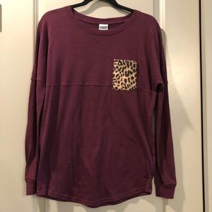 PINK VS | Burgundy Cheetah Pocket Long Sleeve Top